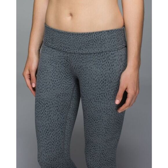 LULULEMON Wunder Under Crop II Luon Roll Down Sz 4 Dottie Dash Slate Black - Picture 5 of 11